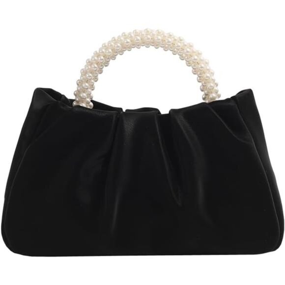 Women Small Pearl Handbags Soft Leather Black - Picture 1 of 6